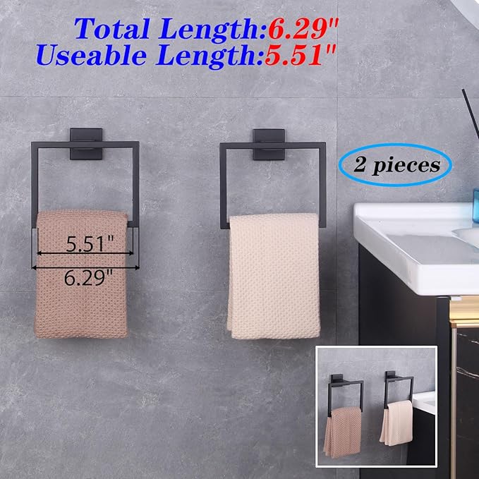 GERZWY Matte Black Bath Towel Ring Bathroom Towel Holder Towel Rack Wall Mounted Stainless Steel Contemporary Style JG1916-2BK