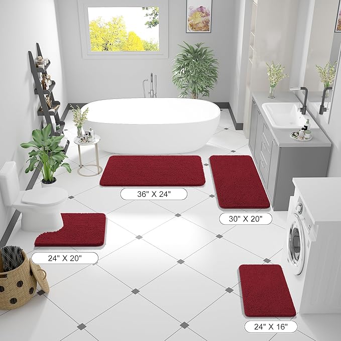OLANLY Bathroom Rugs 70x24, Extra Soft Absorbent Chenille Bath Rugs, Rubber Backing Quick Dry, Machine Washable Bath Mats for Bathroom Floor, Tub and Shower, Home Decor Accessories, Red