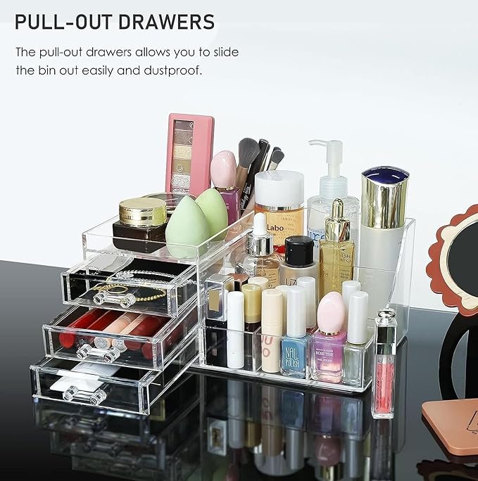 Transparent Acrylic Cosmetic Makeup And Jewelry Storage Box -Storage Plastic Cases -Great For Bathroom