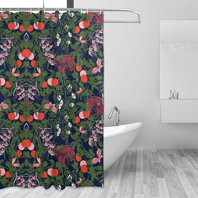 Bohemia William Morris Art Shower Curtain, Flowers Birds and Berries Retro Shower Curtain Sets for Bathroom Fabric Bath Curtain Washable 12 Hooks 72x72 Inches(183x183cm), Style-6