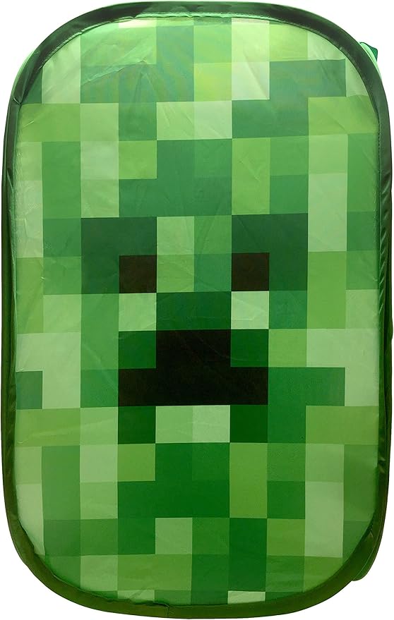 Jay Franco Minecraft Creeper Pop Up Hamper - Mesh Laundry Basket/Bag with Durable Handles, 22" x 14"