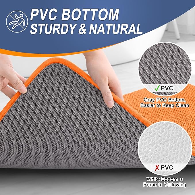 OLANLY Thick Memory Foam Bath Mat Rug 70x24, Extra Soft Absorbent Bathroom Rug, Quick Dry Bath Mats, Non-Slip, Machine Washable Carpet for Bathroom, Tub and Shower, Home Decor Accessories, Orange