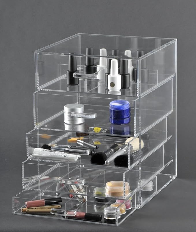 GlamoureBox Acrylic Cosmetic Cube Organizer Makeup Case 5-Drawer (A5)