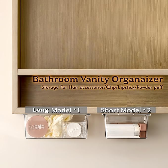 3 Pack Hair Accessories Organizer, Bathroom Vanity Organizer With Nano Adhesive,Hanging Makeup Organizers Drawer,Bow Organizer for Girls,Scrunchie Holder (Clear)