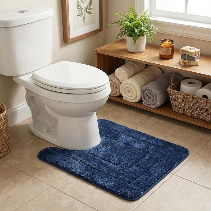 GRANNY SAYS Bathroom Toilet Rugs U Shaped, Bath Mats for Bath, Bathroom Rugs Non Slip Washable, Absorbent Microfiber Toilet Mat, Soft Plush Shaggy Bath Carpet, 20" x 24", Blue