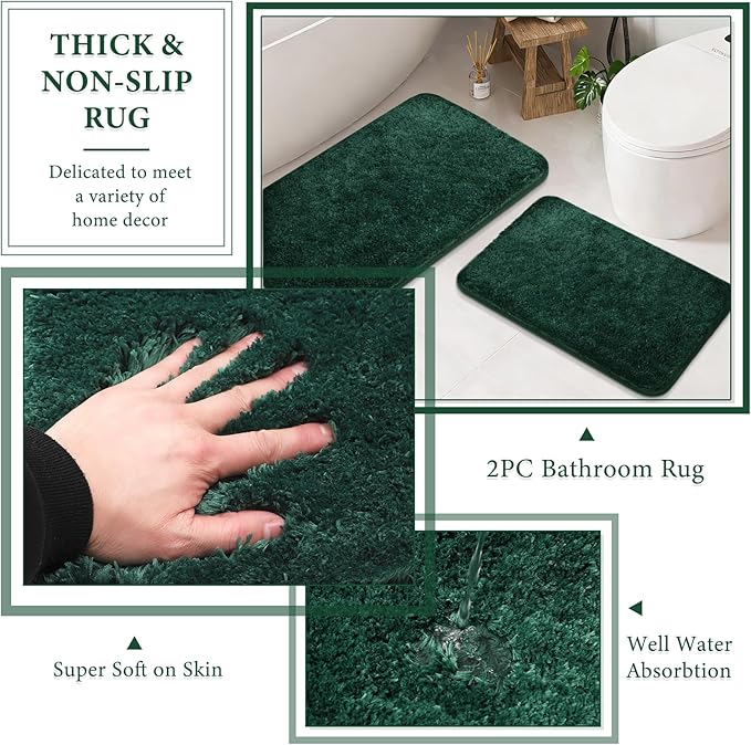 XLHOMO 24 PCS Dark Green Bathroom Accessories Set with Shower Curtain and Rugs, Bathroom Sets with Extra Soft and Absorbent Bath Rugs Shower Curtain Bathroom Accessory for Bath
