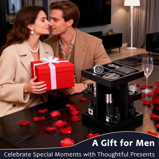 3-Tier Men's Cologne Organizer Stand - Black Wood Perfume Display & Storage for Desk or Nightstand, Gift for Husband