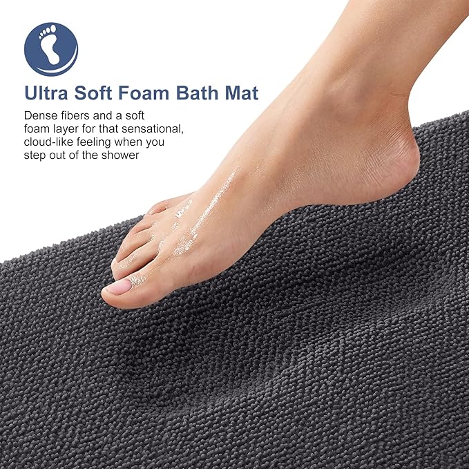 OLANLY Thick Memory Foam Bath Mats Rugs 50x30, Extra Soft Absorbent Bathroom Rug, Quick Dry Bath Mat, Non-Slip, Machine Washable Carpet for Bathroom, Tub and Shower, Home Decor Accessories, Dark Grey