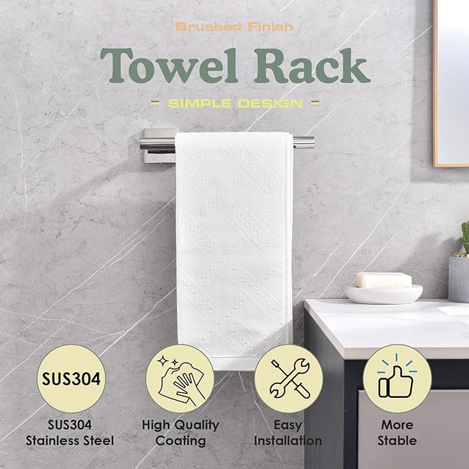 Polished Chrome Hand Towel Holder,Thicken SUS 304 Stainless Steel Towel Bar Towel Ring for Bathroom, Modern Design Hand Towel Rack Towel Hanger Wall Mounted
