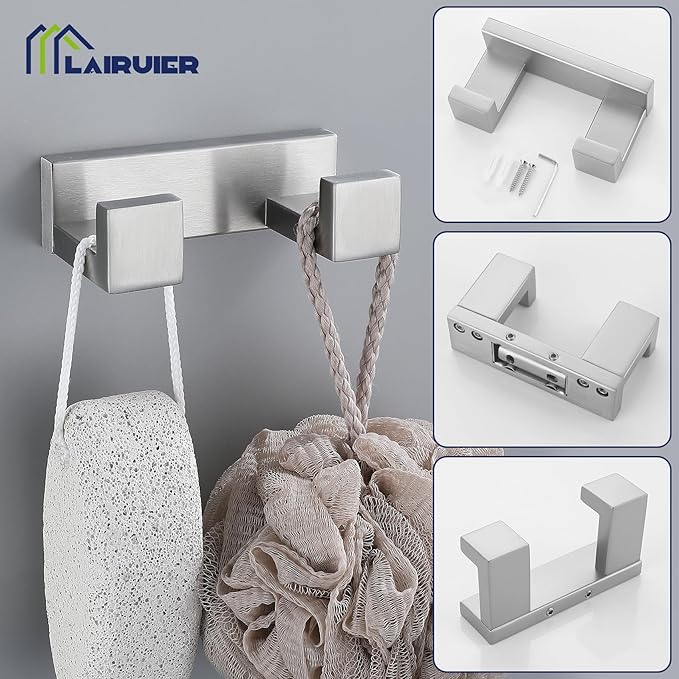 3 Pieces Brushed Nickel Bathroom Hardware Accessories Set,SUS304 Stainless Steel Towel Holder Set Towel Holder Robe Hook Toilet Paper Holder Wall Mounted