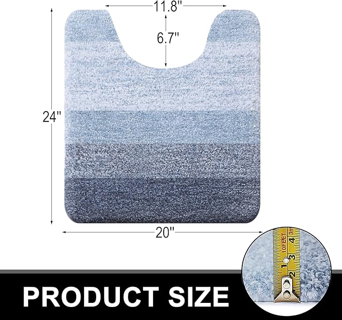 OLANLY Bathroom Rugs Sets 3 Piece, Soft Absorbent Microfiber Bath Mats and U-Shaped Contour Toilet Rug, Plush Shaggy Bath Mat Set for Bathroom (47"x20"+24"x16"+24"x20", Blue)