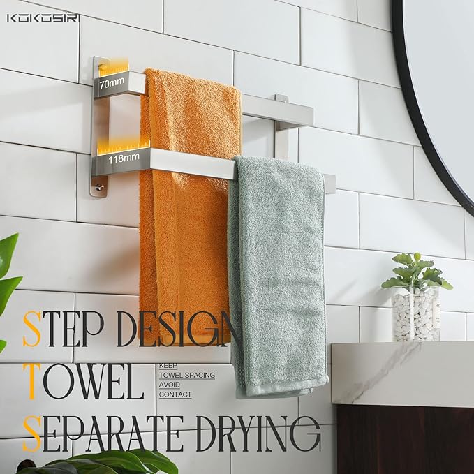 KOKOSIRI Hand Towel Bars 16 Inches Bathroom 2-Tiers Ladder Towel Rails Towel Holders Wall Mounted Towels Shelves Rack Brushed Stainless Steel, B5008BR-L16