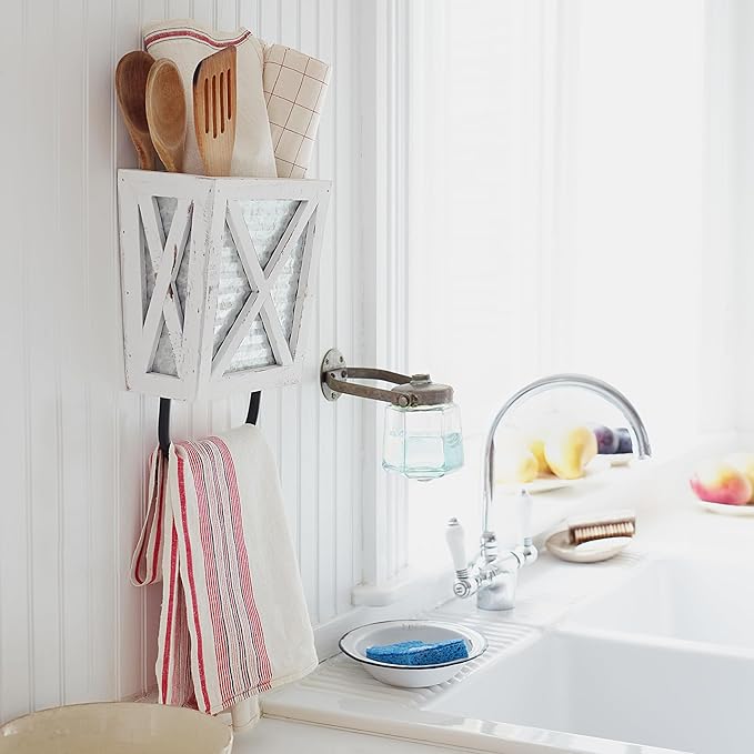 Autumn Alley Farmhouse Decor Rustic Hand Towel Holder - Farmhouse Towel For Bathroom Wall, For Kitchen Wall With Wooden Storage Add Charm to Your Rustic Bathroom Hand Towel Rack and Shelf Decor, White