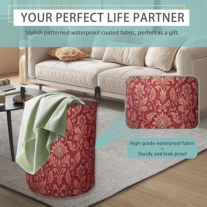 Luxury Jacquard Laundry Basket With Handles Tote Bag Oxford Cloth Funny Laundry Hamper Clothes Storage Bucket Toy Organizer 16" X 20.8"For Bathroom/Laundry/Bedroom