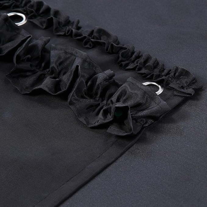 Ruffled Black Modern Polyester Fabric Cloth Bath Shower Curtain,Solid Boho Waterproof Decoratived Farmhouse Shower Curtains for Bathroom,72" W x Extra High 78" L