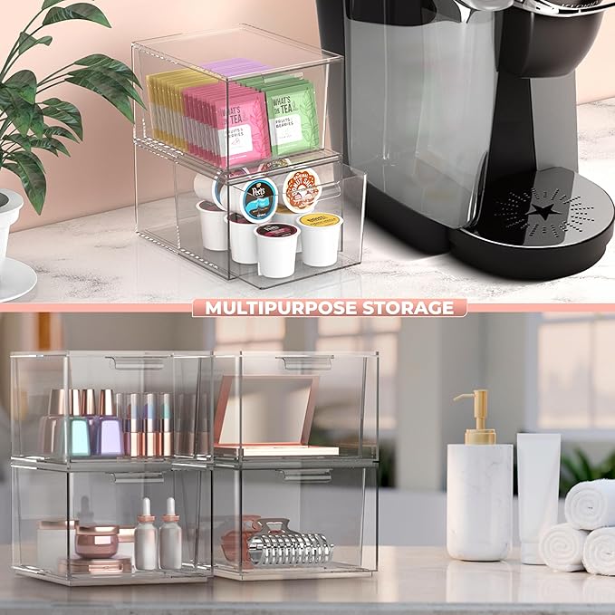 Sorbus Clear Stackable Storage Drawers - 1 Pack Acrylic Drawer Organizer for Vanity, Bathroom Makeup Organizer, Kitchen Cabinets, Undersink - Plastic Storage Bins for Home Organization and Storage