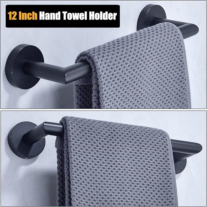 12 Inch Matte Black Hand Towel Bar SUS304 Stainless Steel Bathroom Kitchen Towel Rack,Bath Towel Holder Dish Cloths Hanger Wall Mounted,96018-2-12MB.