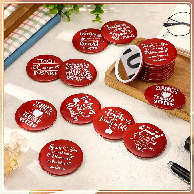 Geelin 20 Pcs Teacher Appreciation Gifts Bulk Mini Compact Makeup Mirrors Gift for Teacher Appreciation Week Graduation Team Group(Red Bottom)