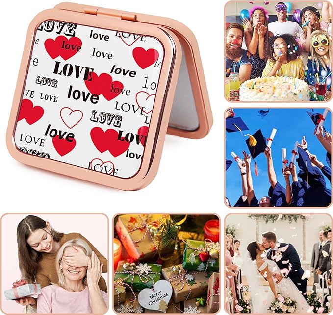 Magnifying Compact Mirror for Purses with 2X 1x Magnification, Folding Mini Pocket Double Sided Travel Makeup Mirror, Perfect for Purse, Pocket Mirror for Gift Rose Gold