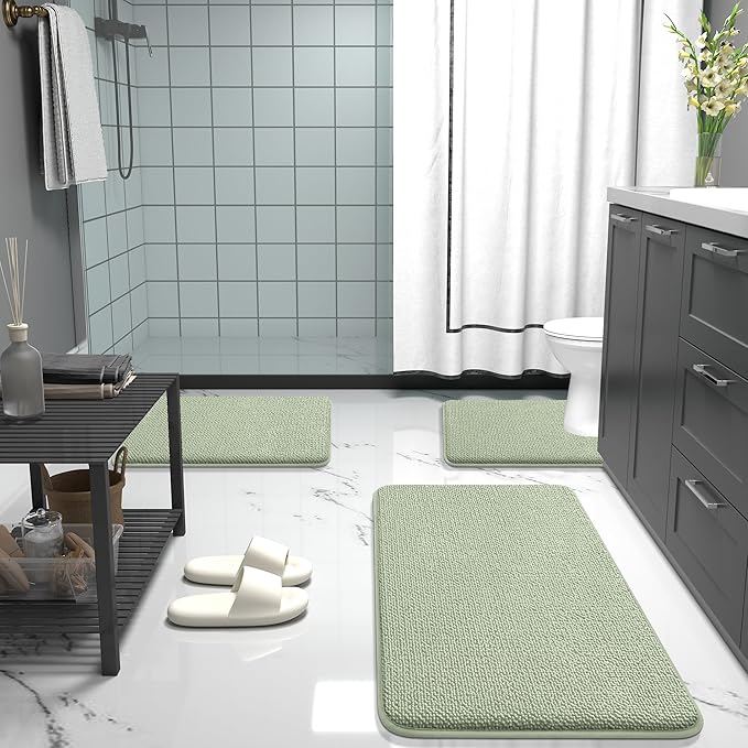 OLANLY Thick Memory Foam Bath Mat Rug 35x24, Extra Soft Absorbent Bathroom Rug, Quick Dry Bath Mats, Non-Slip, Machine Washable Carpet for Bathroom, Tub and Shower, Home Decor Accessories, Sage Green
