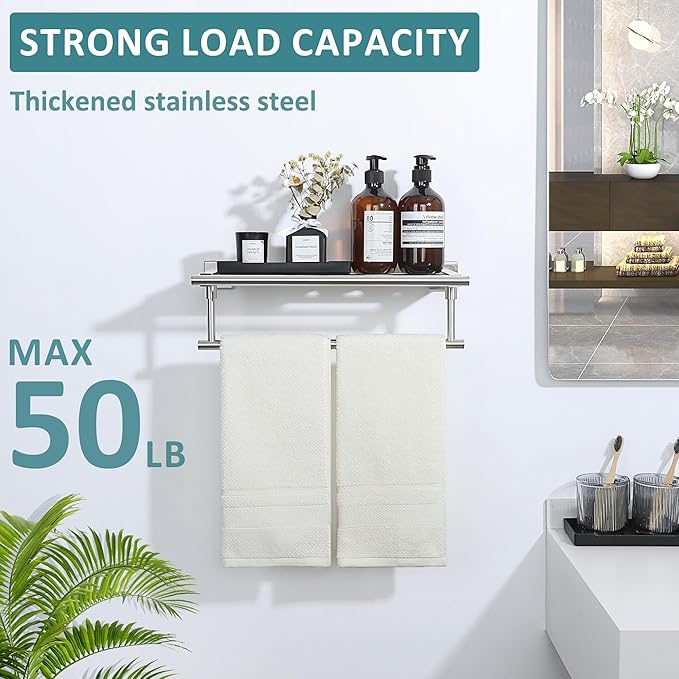 Alise 16 Inch Towel Racks for Bathroom, Towel Rack Wall Mounted with Tower Bars, SUS 304 Stainless Steel Bathroom Shelf, Heavy Duty Hand Towel Holder (Brushed Nickel)