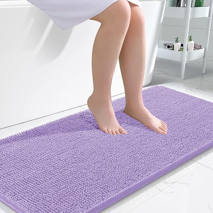 OLANLY Bathroom Rugs 45x27, Extra Soft Absorbent Chenille Bath Rugs, Rubber Backing Quick Dry, Machine Washable Bath Mats for Bathroom Floor, Tub and Shower, Home Decor Accessories, Lavender