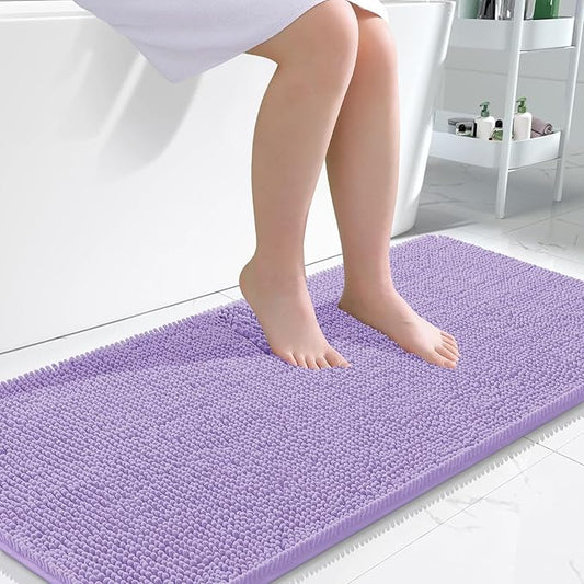 OLANLY Bathroom Rugs 45x27, Extra Soft Absorbent Chenille Bath Rugs, Rubber Backing Quick Dry, Machine Washable Bath Mats for Bathroom Floor, Tub and Shower, Home Decor Accessories, Lavender