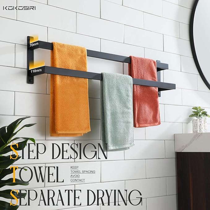 KOKOSIRI Towel Bars Black Bath Towel Holders 32 Inches Bathroom 2-Tiers Ladder Towel Rails Wall Mounted Towels Shelves Rack Stainless Steel, B5008BK-L32