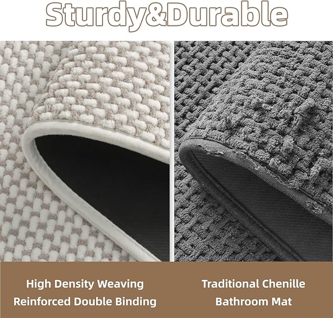 PADOOR-Bath Mat Runner-Super Absorbent Chenille Bathroom Mats-Rubber Backed Bath Mats for Bathroom Non Slip, Easy Clean Bathroom Runner Rugs Front of Bathtub,Shower Room,Sink-24×48, Beige&Cream