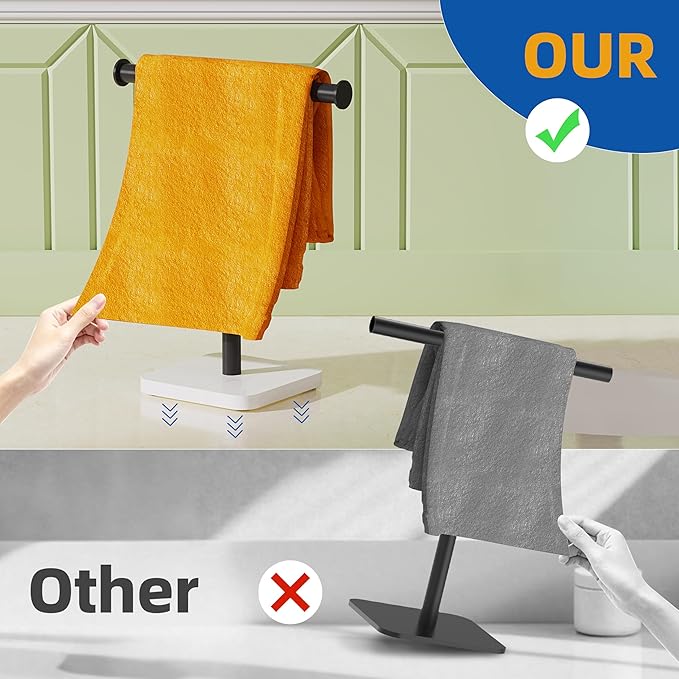 RUACQ Hand Towel Holder, T-Shape Free Standing Hand Towel Holder Stand with Marble Base, 304 Stainless Steel Hand Towel Stand for Bathroom Kitchen Vanity Countertop(Matte Black)