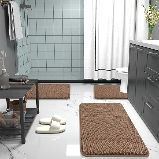 OLANLY Thick Memory Foam Bath Mat Rug 36x24, Extra Soft Absorbent Bathroom Rug, Quick Dry Bath Mats, Non-Slip, Machine Washable Carpet for Bathroom, Tub and Shower, Home Decor Accessories, Mocha