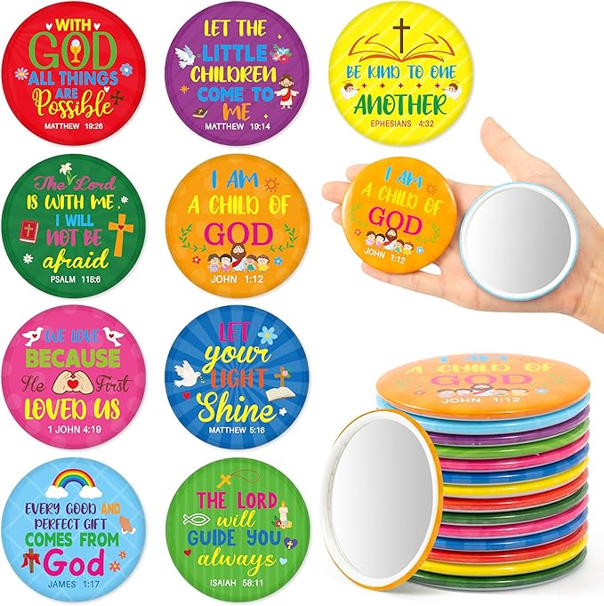 Y1tvei Cute Compact Mirror Bulk - 36Pcs Colorful Bible Verse Inspirational Quote Gift Mini Portable Round Pocket Makeup Mirror for Women Teen Purse Wallet Religious Faith Christian Church Party Favors