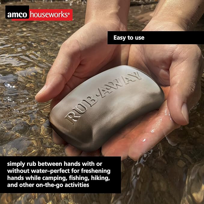 Amco Rub-a-Way Bar, Stainless Steel Odor Absorber (4" x 2.25") - Dishwasher Safe Kitchen & Outdoor Essential for Garlic, Onion, Fishing, Hiking Odors - Natural Odor Remover
