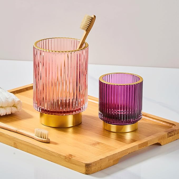 Makeup Brush Holder Organizer,Toothbrush Holders,Desk Pen Pencil Holder,Multifunctional Vintage Glass Brush Cup(A3-16-US)