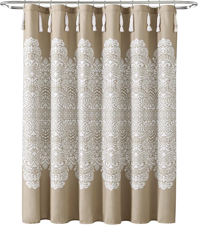Lush Decor Boho Medallion Shower Curtain Single 72" W x 72" L Neutral - Boho Shower Curtains for Bathroom Decor - Beige Bathroom Curtain