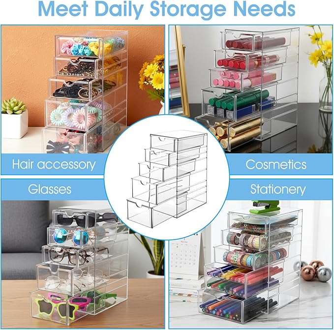 Clear Containers for Hair Accessory Organizing,Organizer Storage Box Drawers Set with 5 Drawers Hair Accessory Container for Bathroom Closet Desk Office