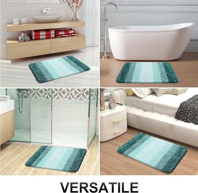 OLANLY Luxury Toilet Rugs U-Shaped 24x20, Extra Soft and Absorbent Microfiber Bathroom Rugs, Non-Slip Plush Shaggy Bath Mat, Machine Wash Dry, Contour Bathroom Mats for Toilet Base, Blackish Green