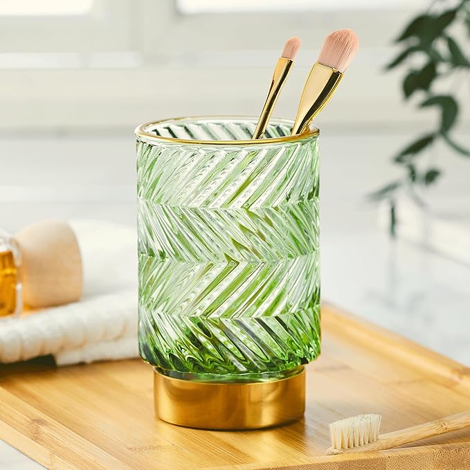 Makeup Brush Holder Organizer,Toothbrush Holders,Desk Pen Pencil Holder,Multifunctional Vintage Glass Brush Cup???A40-1-US???