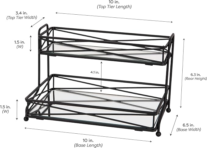 Home Details Mirrored, Perfect for Perfumes, Jewelry, Makeup, Cosmetic Organizer, Stylish Decor in Matte Black 2 Tier Vanity Tower