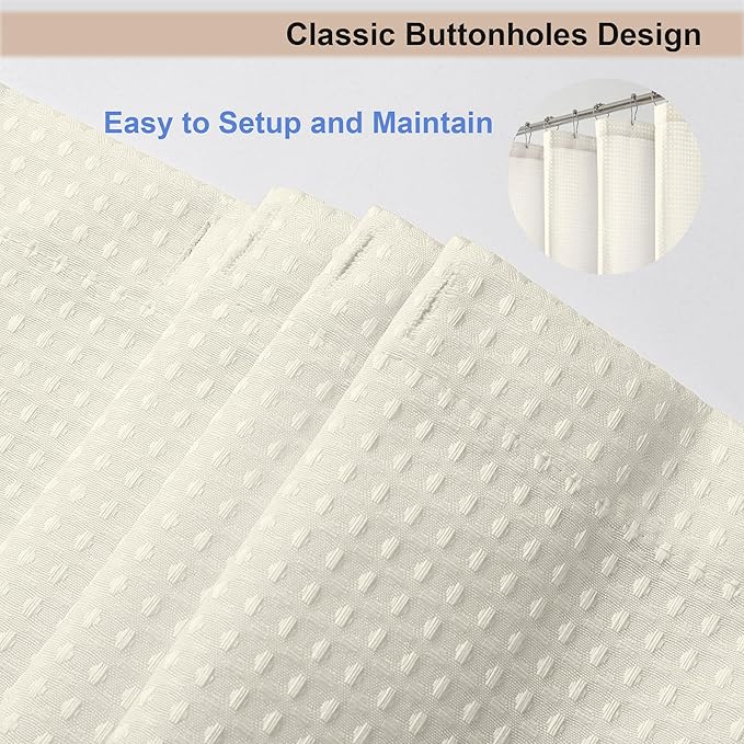 OWENIE Cream Shower Curtain, Stall Small Waffle Weave Heavy Fabric Shower Curtains for Narrow Size Bathroom, Waterproof Soft Hotel Spa Luxury Bath Curtain Set, Machine Washable, Cream, 36x72 Inch