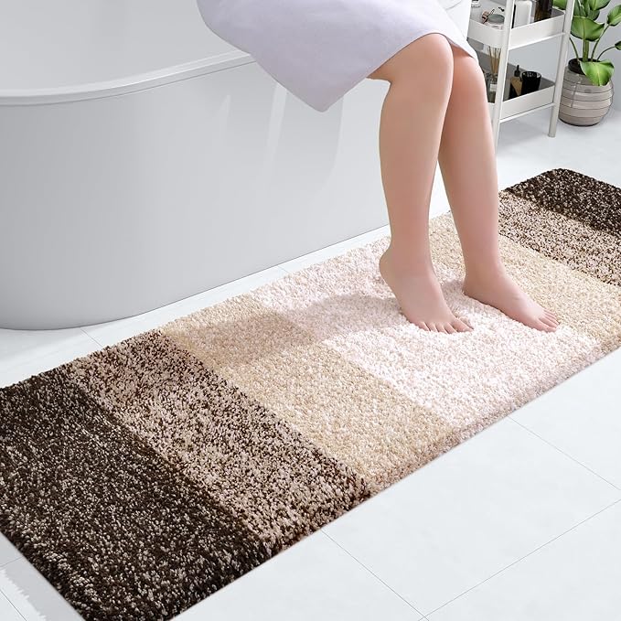 OLANLY Bathroom Rugs Mat 59x20, Extra Soft Absorbent Microfiber Bath Rugs, Rubber Backing, Quick Dry, Machine Washable Bath Mats for Bathroom Floor, Tub and Shower, Home Decor Accessories, Light Brown