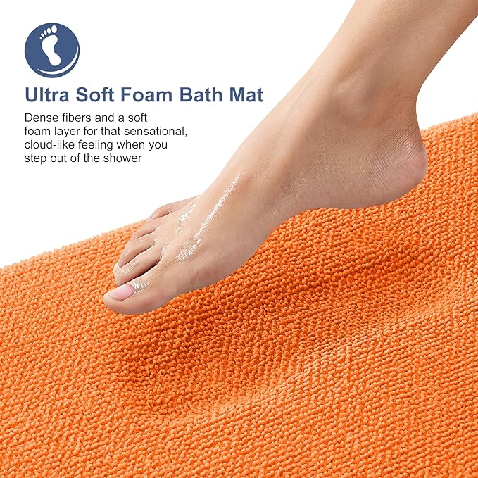 OLANLY Thick Memory Foam Bath Mat Rug 44x24, Extra Soft Absorbent Bathroom Rug, Quick Dry Bath Mats, Non-Slip, Machine Washable Carpet for Bathroom, Tub and Shower, Home Decor Accessories, Orange