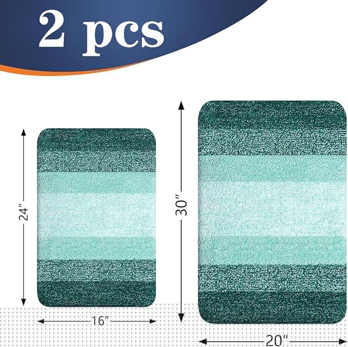 OLANLY Bathroom Rug Set 2 Piece, Soft Absorbent Microfiber Bath Rug Set, Non-Slip, Machine Wash Dry, Plush Shaggy Bath Mats for Bathroom (30"x20"+24"x16", Blackish Green)