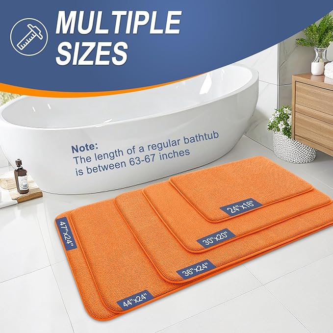 OLANLY Thick Memory Foam Bath Mat Rug 36x24, Extra Soft Absorbent Bathroom Rug, Quick Dry Bath Mats, Non-Slip, Machine Washable Carpet for Bathroom, Tub and Shower, Home Decor Accessories, Orange
