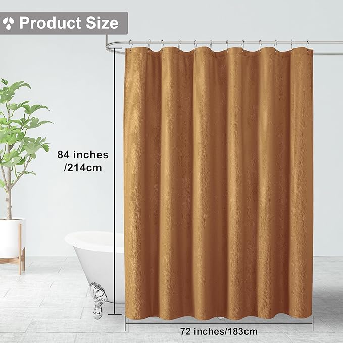 OVZME Gold Extra Long Shower Curtain 72 x 84 Inch, 3D Embossed Textured Fabric Shower Curtain for Bathroom, Hotel Spa Bathroom Curtains, Water Repellent Machine Washable