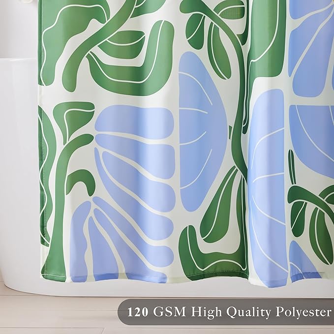 Mid Century Modern Abstract Geometric Colorful Boho Shower Curtains for Bathroom, Cute Blue and Green Floral Retro Bathroom Shower Curtain, Waterproof Vintage Bath Curtain 72''x72''