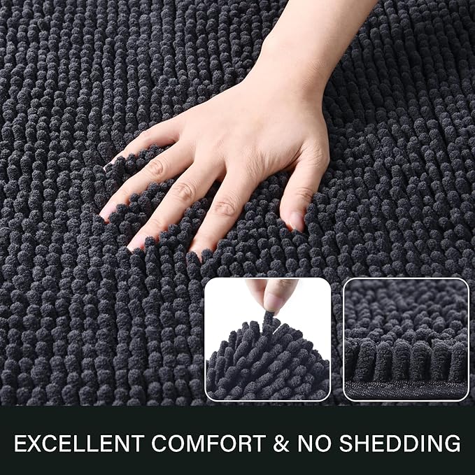 LOCHAS Luxury Bathroom Rug Shaggy Bath Mat 24 x 60 Inch, Washable Non Slip Bath Rugs for Bathroom Shower, Soft Plush Chenille Absorbent Carpets Mats, Dark Grey
