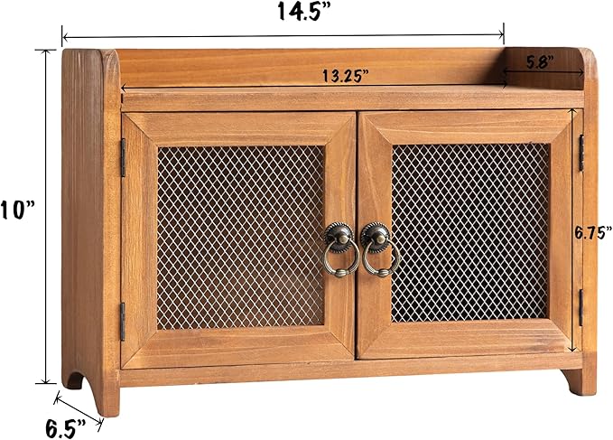 COLLECTIVE HOME - Storage Cabinet, Mini Countertop Cabinet, Wood Organizer for Kitchen Living Room Bedroom Bathroom Office with Magnetic Door, 14.5 x 6.5 x 10 (Brown)