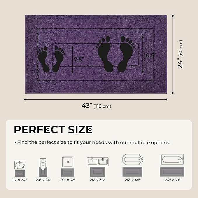 GRANNY SAYS Bathroom Rug Mat,24" x 43" Bath Mats for Bathroom Non-Slip, Super Soft and Water Absorbent, Microfiber Bath Rugs, Machine Wash Dry, Large Bath Rugs for Floor, Purple