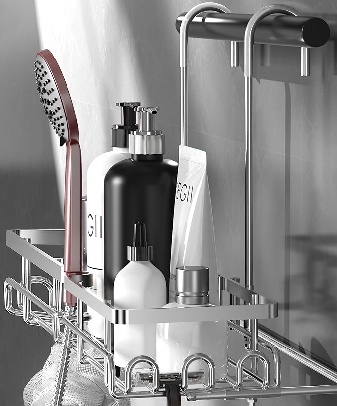 KEGII Shower Caddy Hanging on Towel Bar/Handrails/Shower faucet - Shower Rack Hanging Organizer, Bathroom Shower Curtain Caddy non-Slip